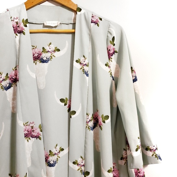 Altar'd State Tops - Altar'd State Cow Skull Kimono Small